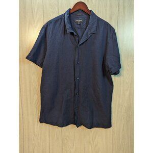 Banana Republic Shirt Men's XL Linen Short Sleeve Button Up Solid Blue Slim Fit